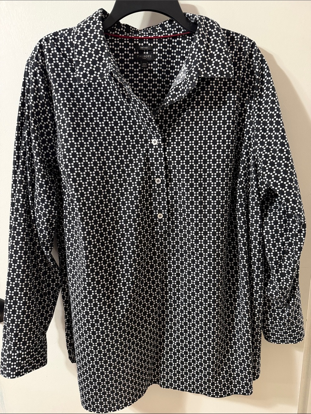 Talbots Black and White Floral Geo Popover Tunic, 20W